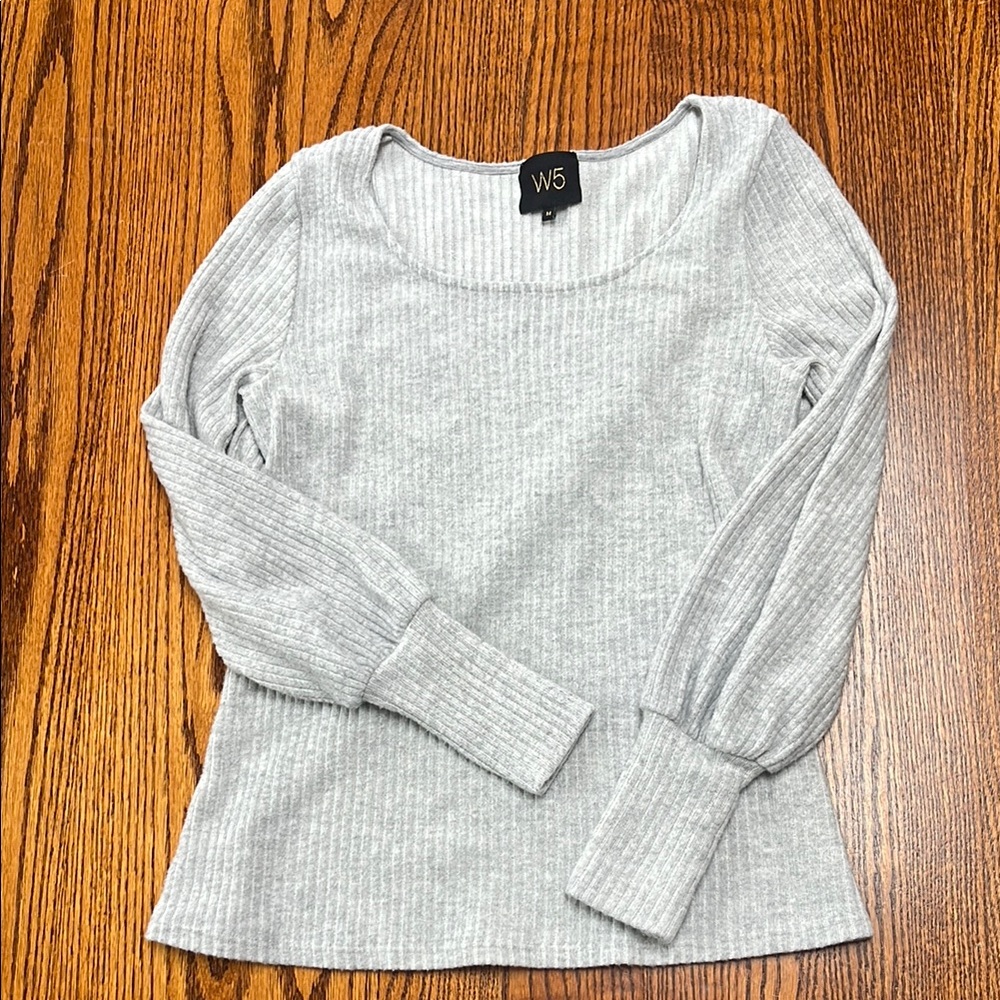 W5 Gray Ribbed Crew Neck Sweater